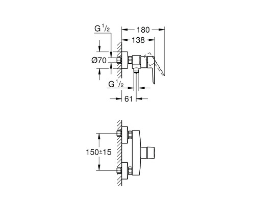 Schéma technique d''un robinet avec les dimensions d''installation