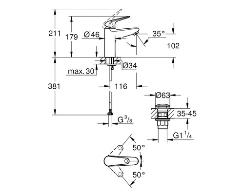 Dessin technique d''un robinet avec dimensions