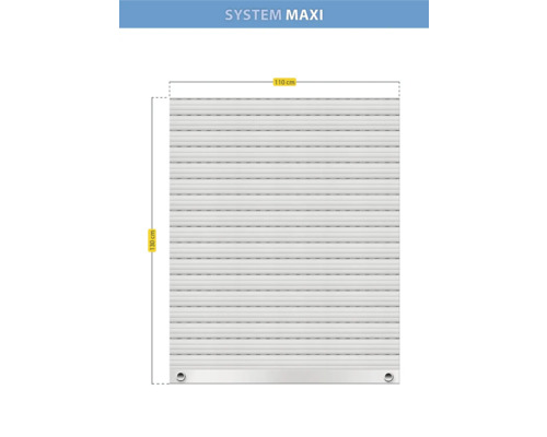 Abbildung eines Rollladens System Maxi mit den Maßen 130 mal 110 Zentimeter.