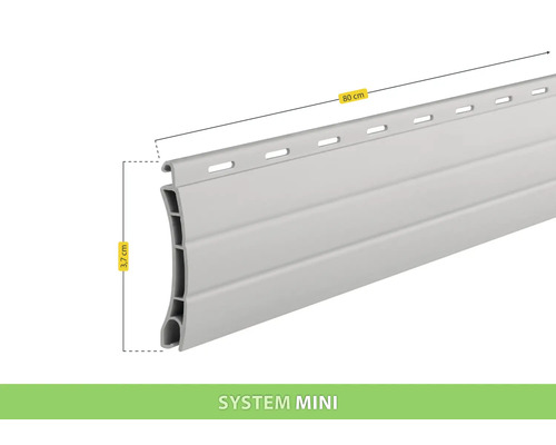 Rollladenprofil mit einer Länge von 80 Zentimetern und einer Höhe von 3,7 Zentimetern.
