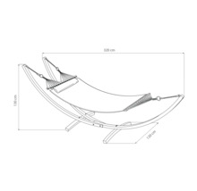 Schéma d''un hamac avec cadre en bois et indications de taille.