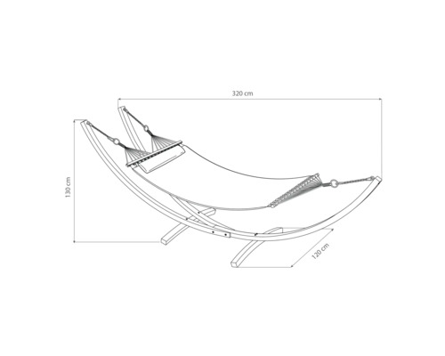 Schéma d''un hamac avec cadre en bois et indications de taille.
