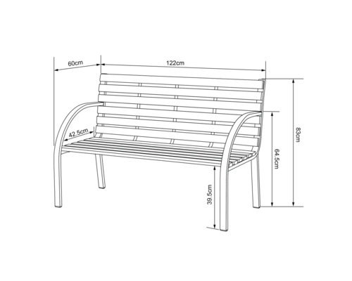 Schéma technique d''un banc de jardin avec dimensions