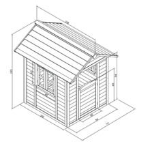 Schéma technique d''une cabane de jeu avec dimensions.