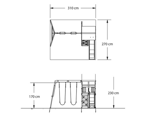 Dimensions de la tour de jeu avec balançoire