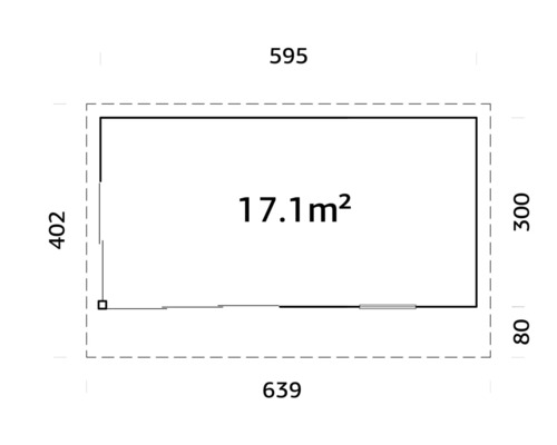 Grundriss mit den Abmessungen 639 mal 402 Zentimeter und einer Fläche von 17,1 Quadratmetern