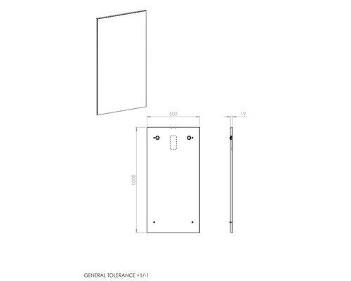 Schéma technique d''un miroir avec dimensions