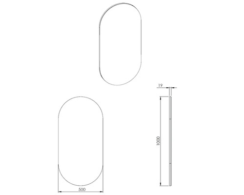 Dessin technique d''un miroir avec dimensions