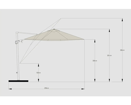 Schéma technique d''un parasol avec dimensions