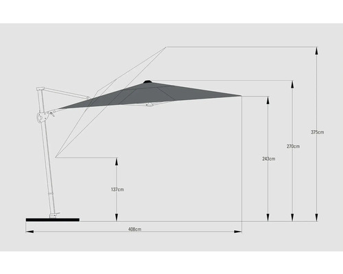 Skizze eines Sonnenschirms mit Maßangaben