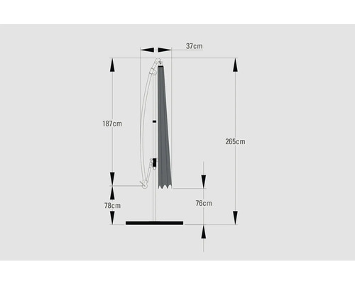 Dessin technique d''un parasol avec dimensions