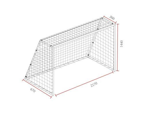 Skizze eines Fußballtors mit Maßangaben