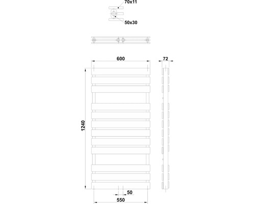 Technische Zeichnung eines Heizkörpers mit Maßangaben