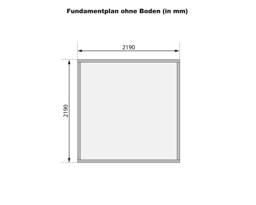 Fundamentplan ohne Boden mit den Maßen 2190 mal 2190 Millimeter