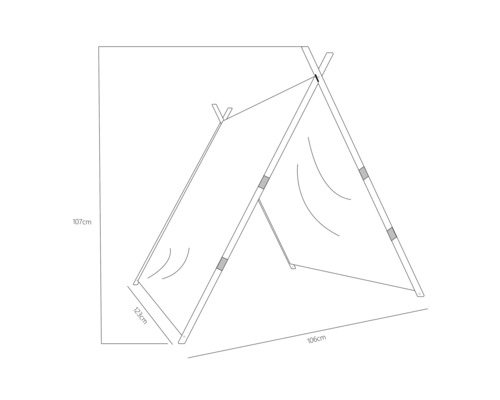 Dimensions d''une tente de jeux avec une hauteur de 107 cm, une largeur de 106 cm et une profondeur de 123 cm.
