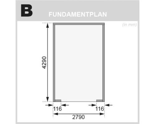 Fundamentplan mit den Maßen 4290 mal 2790 Millimeter