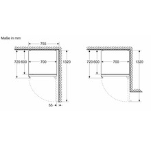Masse des Schranks in Millimeter Darstellung