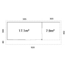 Gartenhaus Palmako Andrea 17,1+7,9 m² Schiebetür Isolierglas inkl. Fußboden 920 x 402 cm grau