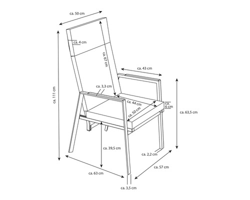 Dessin technique d''une chaise avec indications de dimensions