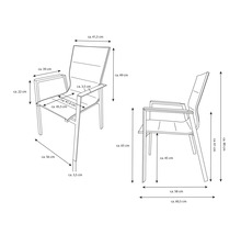Dessin technique d''une chaise de jardin avec dimensions