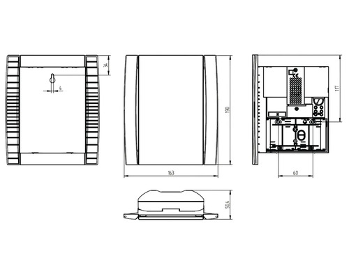 Technische Zeichnung eines Verteilerschranks mit Maßangaben