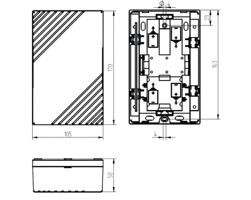 Dessin technique d''une boîte d''encastrement avec indications de dimensions