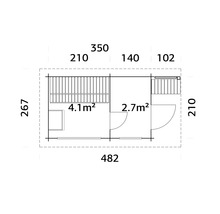 Saunahaus Palmako Sanna 2 ohne Ofen mit Fenster und Ganzglastüre aus Klarglas mit Vordach.