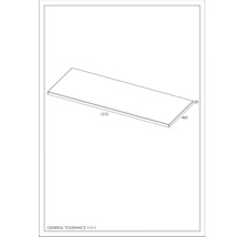 Illustration einer Arbeitsplatte mit Maßangaben 1210, 460 und 28