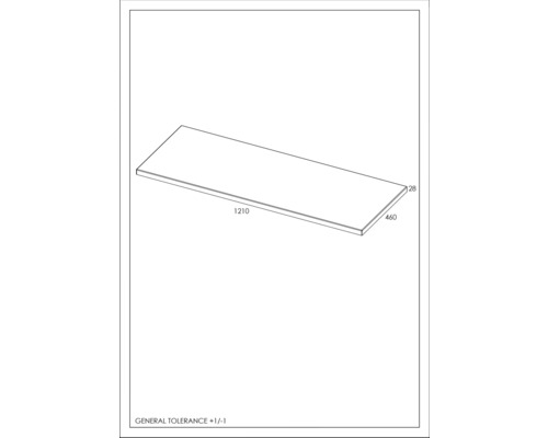 Illustration einer Arbeitsplatte mit Maßangaben 1210, 460 und 28