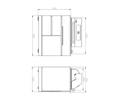 Dessin technique d''une installation de chauffage avec indications de dimensions.