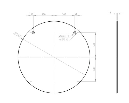 Dessin technique d''une plaque ronde avec indications de dimensions