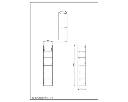Dessin technique d''une armoire haute avec dimensions.
