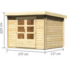 Holzgartenhaus mit Doppeltür und den Maßen 225 x 297 x 237 Zentimeter