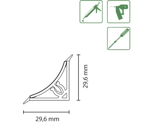 Barrette profilée de 29,6 x 29,6 millimètres avec symboles de montage