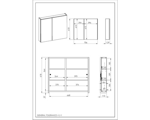 Dessin technique d''une armoire de salle de bain avec dimensions