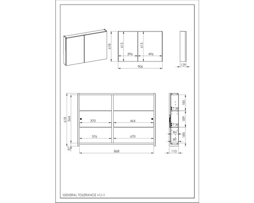Schéma technique d''une armoire de toilette avec dimensions