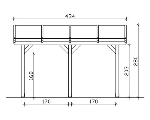 Dessin technique d''un pavillon de jardin en bois avec dimensions.