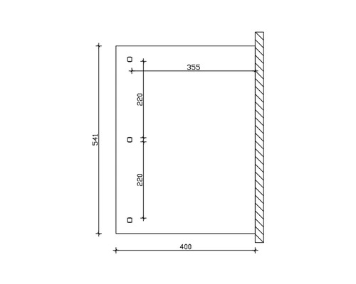 Technische Zeichnung mit Maßangaben für ein Produkt: 541 x 400 x 355 mm