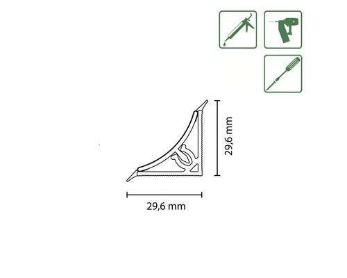 Eckprofil mit Massangaben 29,6 mm