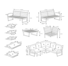 Dimensions d''un salon de jardin avec canapé, fauteuil et table