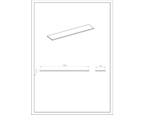Technische Zeichnung eines Regalbords mit den Maßen 1008 x 200 x 15 mm