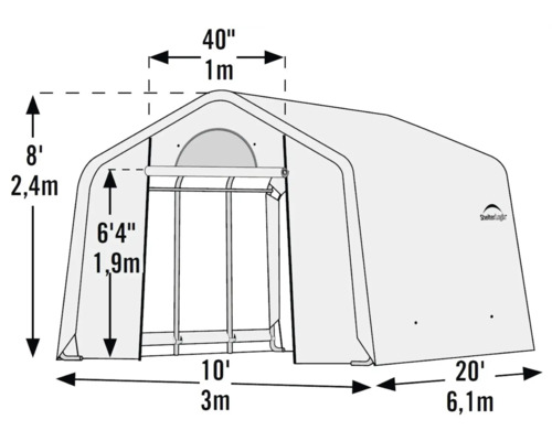 Illustration d''une structure de tente de stockage avec des mesures