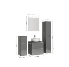 Badmöbel-Set NOBILIA Modern BxHxT 140 x 169,1 x 49 cm Frontfarbe grau hochglanz mit Spiegel mit LED-Beleuchtung Unterschrank Midischrank Griff chrom matt 621