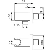 Wandhalter mit Schlauchanschluss Ideal Standard Idealrain Atelier 1/2" eckig chrom BC771AA