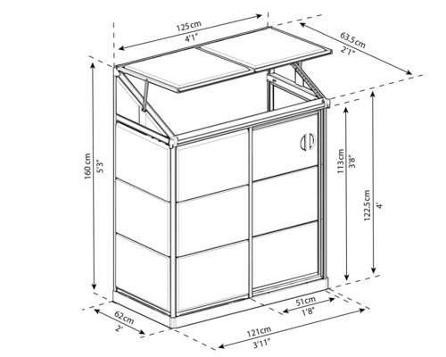 Dessin technique d''une armoire à outils avec dimensions