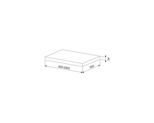 Dessin technique d''une plaque mesurant de 600 à 2500, 502 et 54 millimètres.
