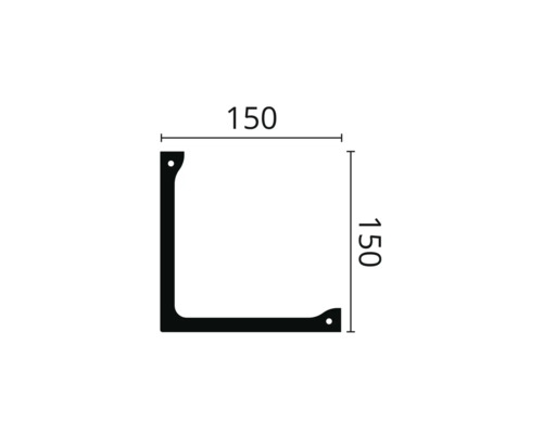 Technische Zeichnung eines Winkelprofils mit den Maßen 150 mal 150 Millimeter