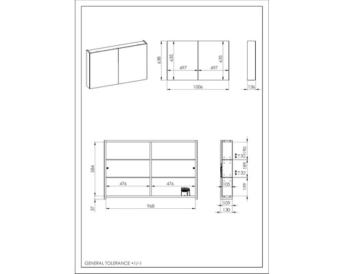 Plan technique d''une armoire de toilette avec dimensions