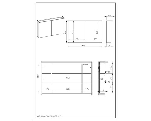 Schéma technique d''un meuble de salle de bains avec dimensions