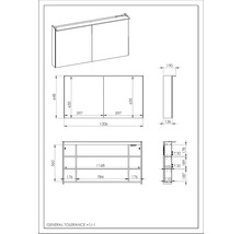Jungborn Spiegelschrank mit LED Panel LP 120,6 x 13,6 x 63,8 cm 2-türig mit beidseitigen Spiegeltüren und Seitenverspiegelung